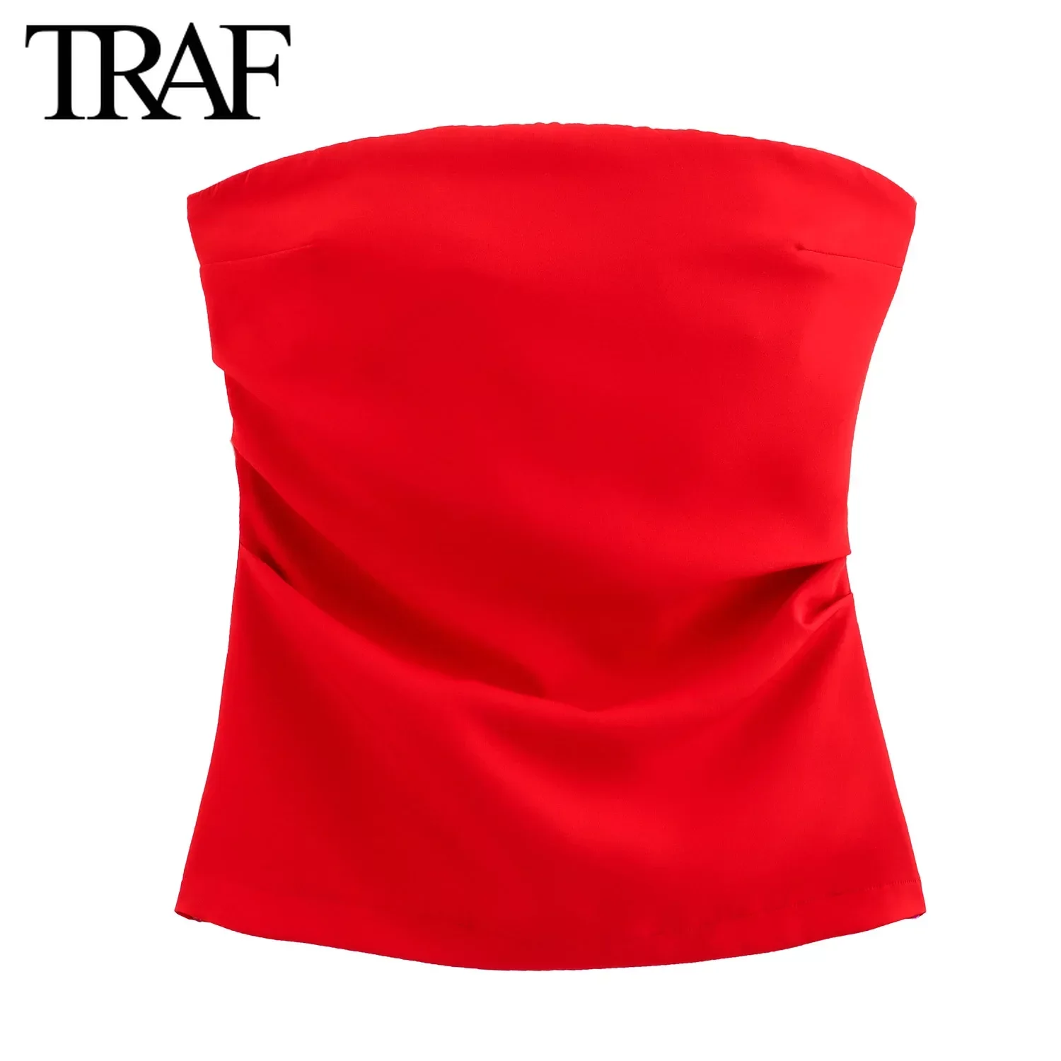 TRAF 여성 패션 여름 뉴 백 지퍼 Strapless 민소매 블라우스 스트리트 의류 조끼 탱크 세련된 숙녀 자르기 탑 Mujer