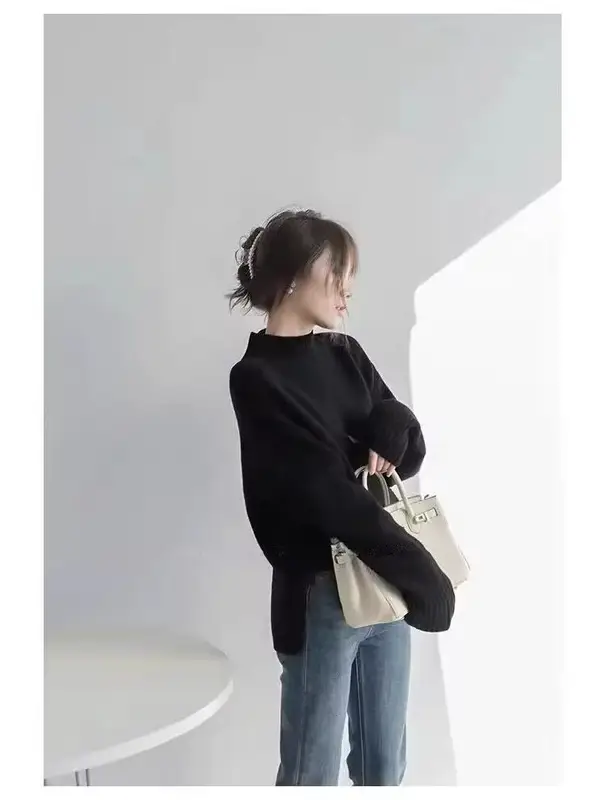 European100% pure cashmere sweater women's half turtleneck slit short sweater lazy loose knit base shirt 2023 autumn and winter - Image 6