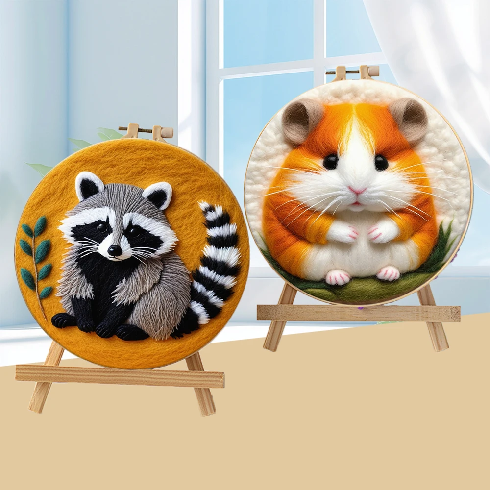 CHENISTORY Frame With Painting DIY Felting Wool Embroidery Kit Animal Painting Needle Wool Handcraft For Beginner Gift 20x20cm