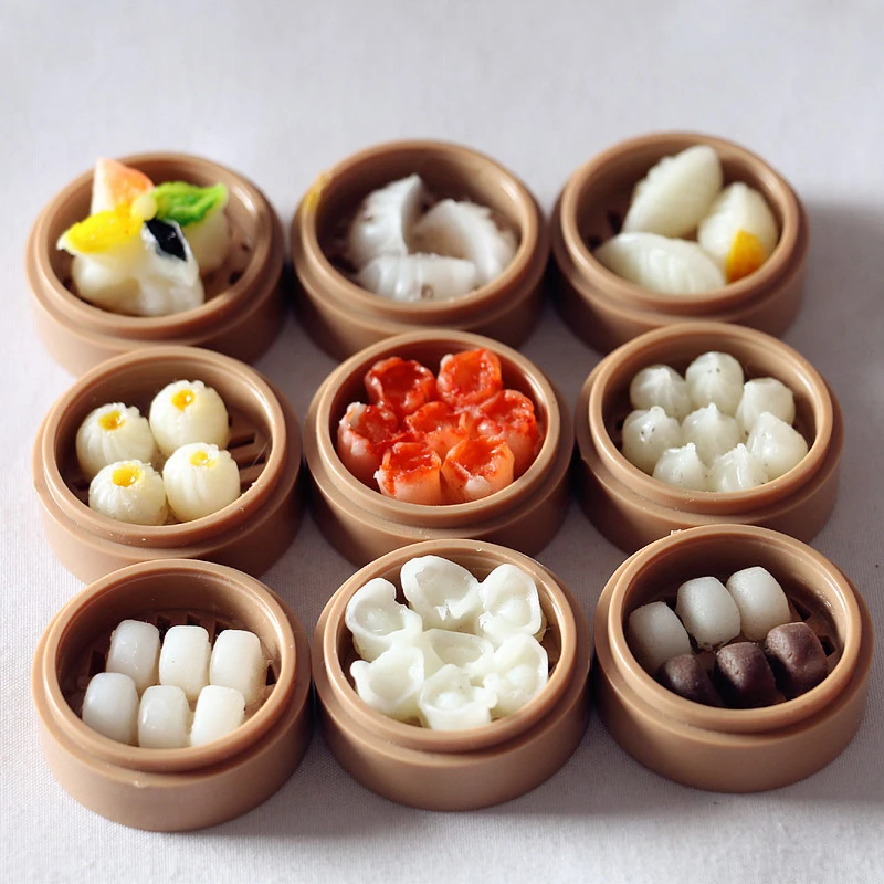 

1x миниатюры для кукольного домика, китайская еда, паровые булочки Dim Sum, корзина, поставка