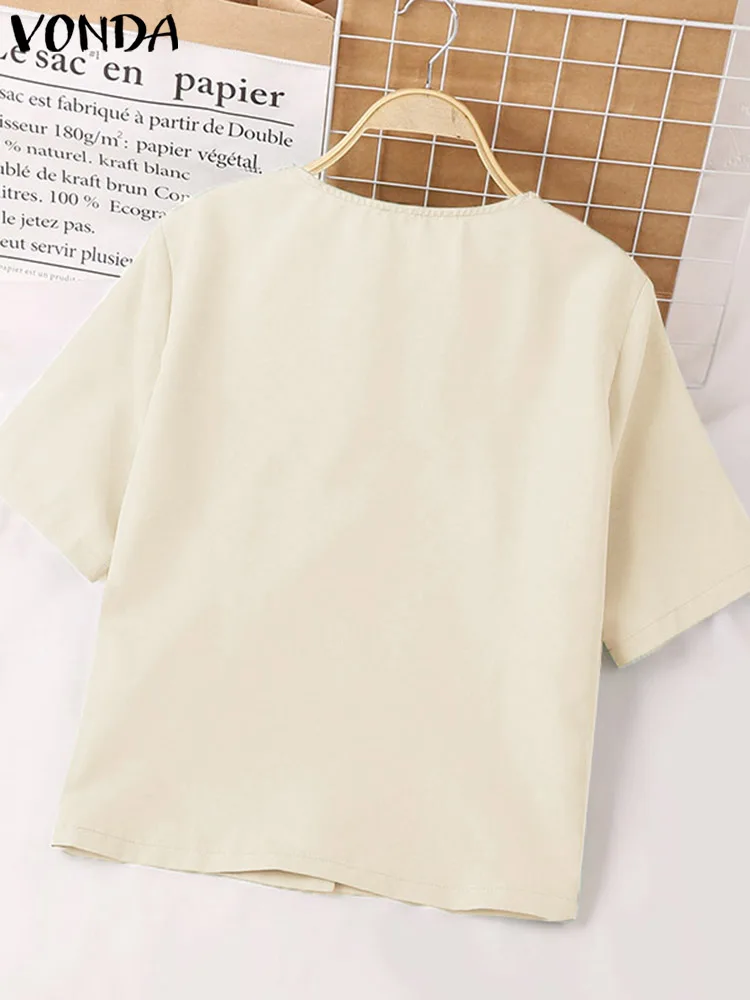 VONDA Elegant Office Shirts Women Blazer 2024 Fashion Short Sleeve Tops Solid Color Buttons Tunic Casual Loose Coats Oversized