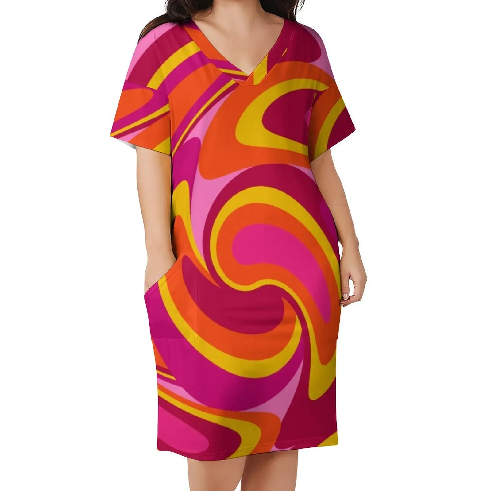 Mid-Century Modern Casual Dress Summer Retro Design Elegant Dresses Women V Neck Graphic Korean Fashion Dress Plus Size 3XL 4XL