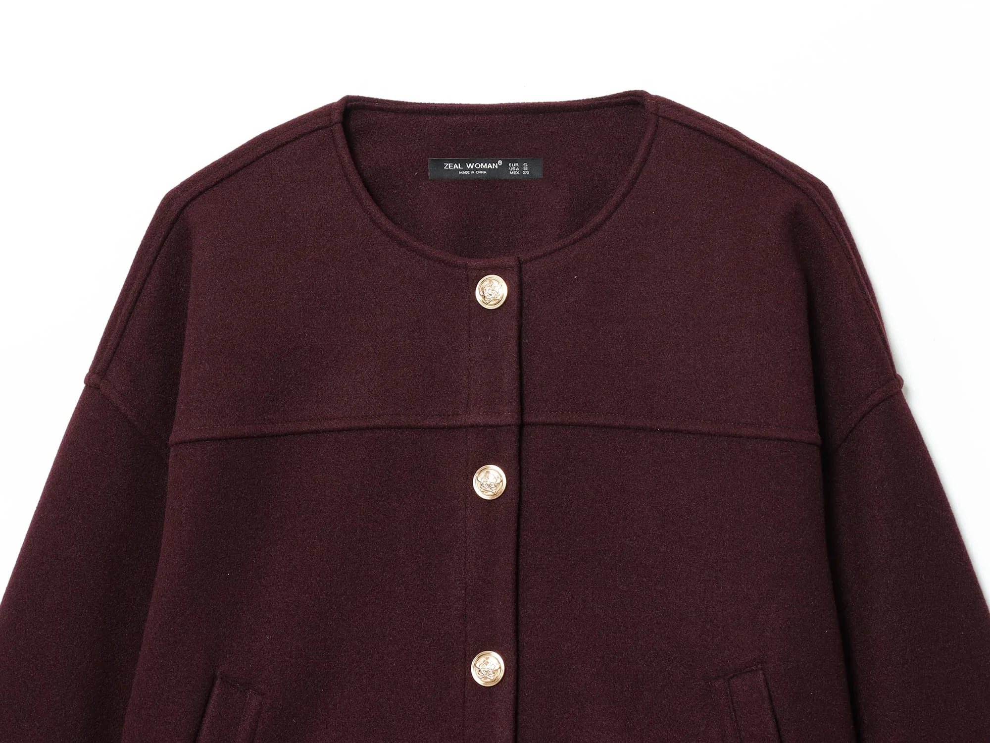 Women Solid Color O-Neck Short Jacket Coats New Autumn And Winter With Gold Buttons Woolen Texture Coat Elastic Hem Chic Outerwe