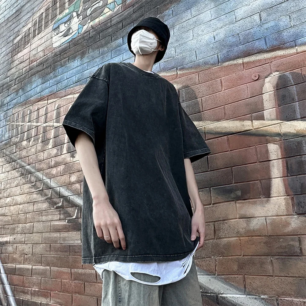 Washed Vintage Men Women T-Shirts Street Hip Hop Retro Punk T Shirt Harajuku Casual Cotton Short Sleeve Acid Wash Basics Tops