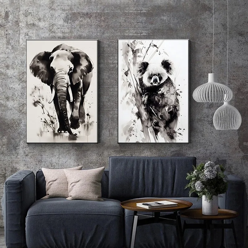 Blackboard Animal Art Poster Canvas Print Deer Zebra Elephant Animal Dark Wall Decor Country Aesthetic Decorative Gifts
