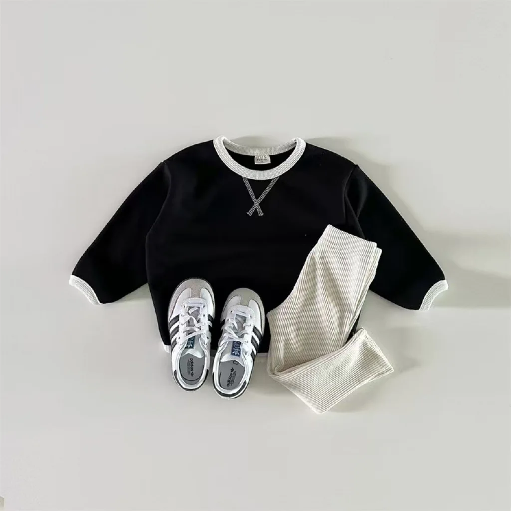 5325 Korean Baby Sweater Sping Autumn New Round Neck Wrapped Sweatershirt Long-sleeved Casual Boy's Pullover Tops