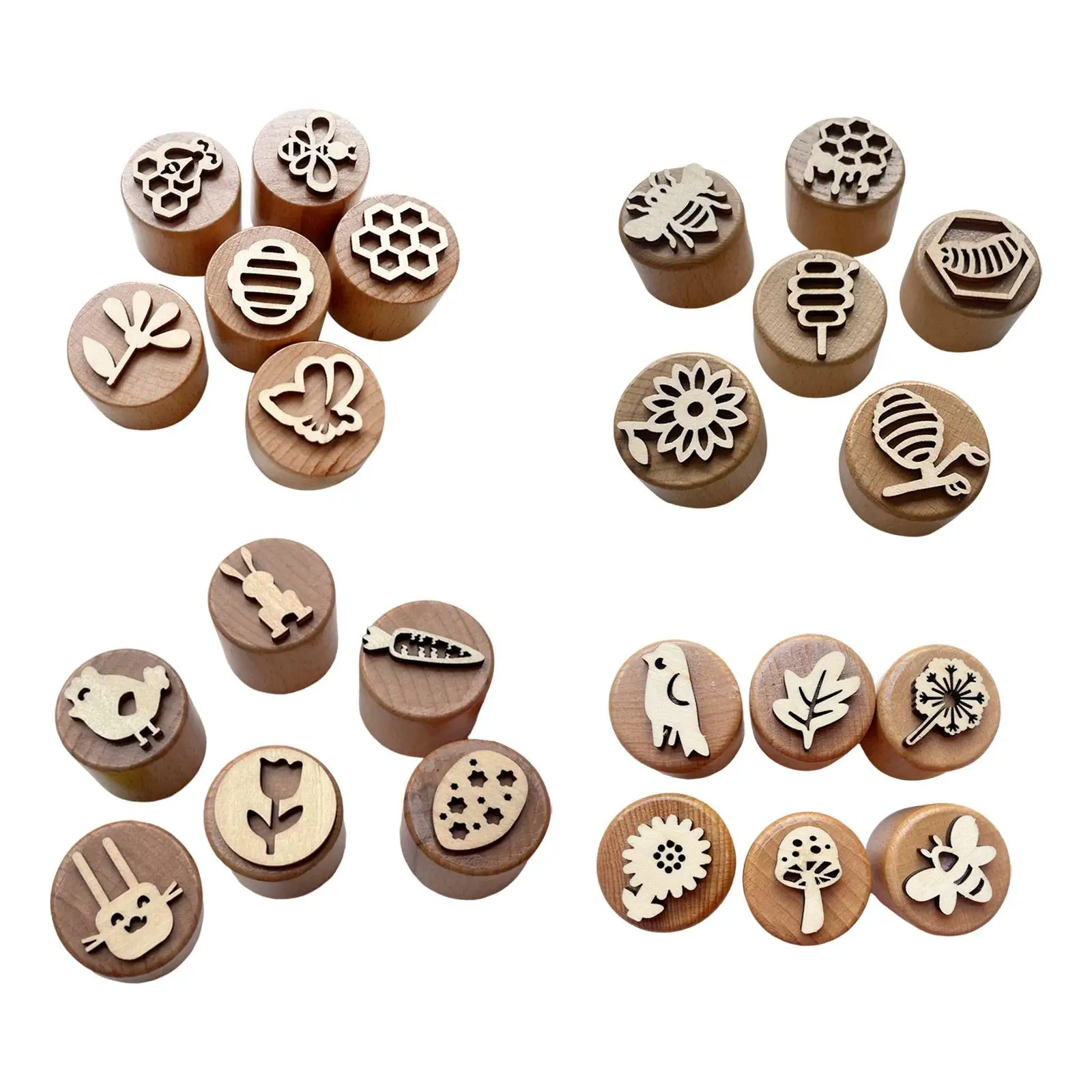 Wood Stamps Wooden Seal Kindergarten Learing Toy Creative Art Craft for Classroom Art Project DIY Craft Card Making Decorations