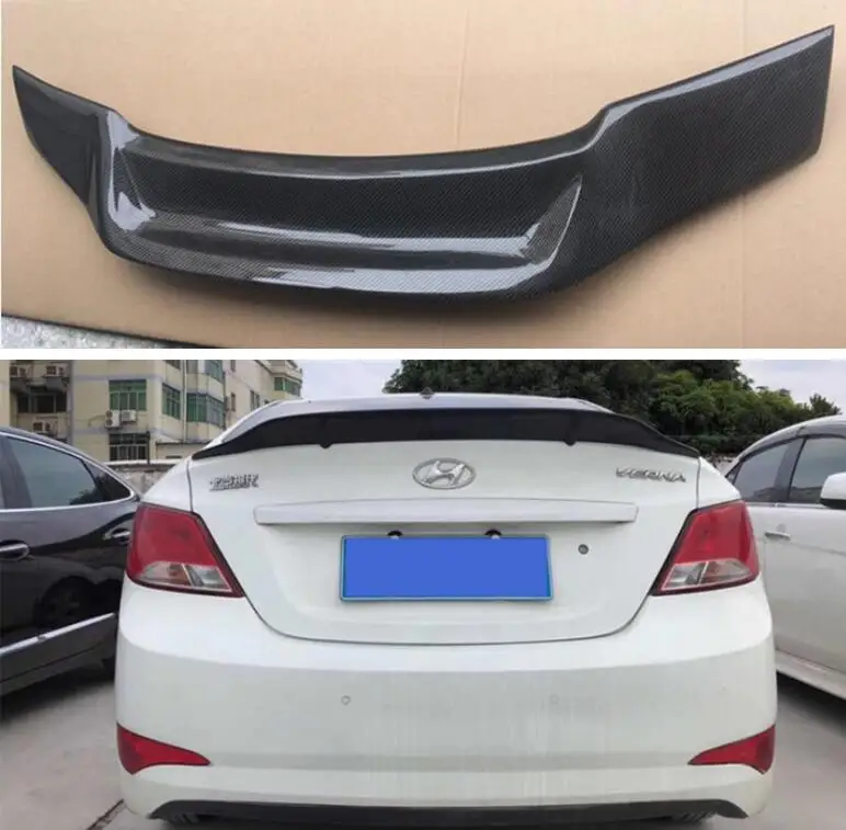 

High Quality R STYLE REAL CARBON FIBER REAR TAIL WING TRUNK LIP SPOILER FOR Hyundai Verna Accent 2010-2016