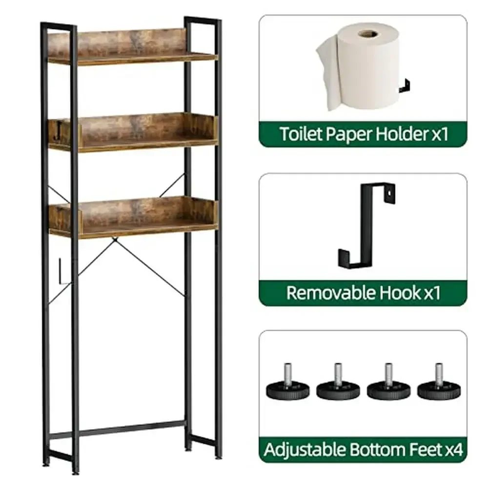 Bathroom Over Toilet Storage Shelf 3 Tier Freestanding Space Saver Organizer Durable Rack Laundry Kitchen Living Room 9.29"D x
