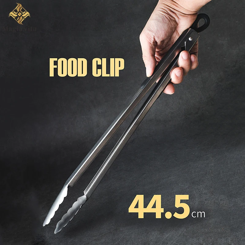 7-16Inch 430 SS BBQ Grilling Clip Tongs Kitchen Cooking Meat Salad Bread Spaghetti For Baking Camping Tools Barbecue Accessories