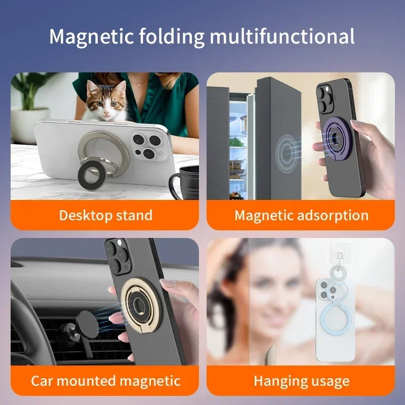 New Double Sided Magnetic Phone Ring Holder Strong Magnet Folding Holder Desktop Bracket for IPhone 16 15 14 Pro Phone Grip