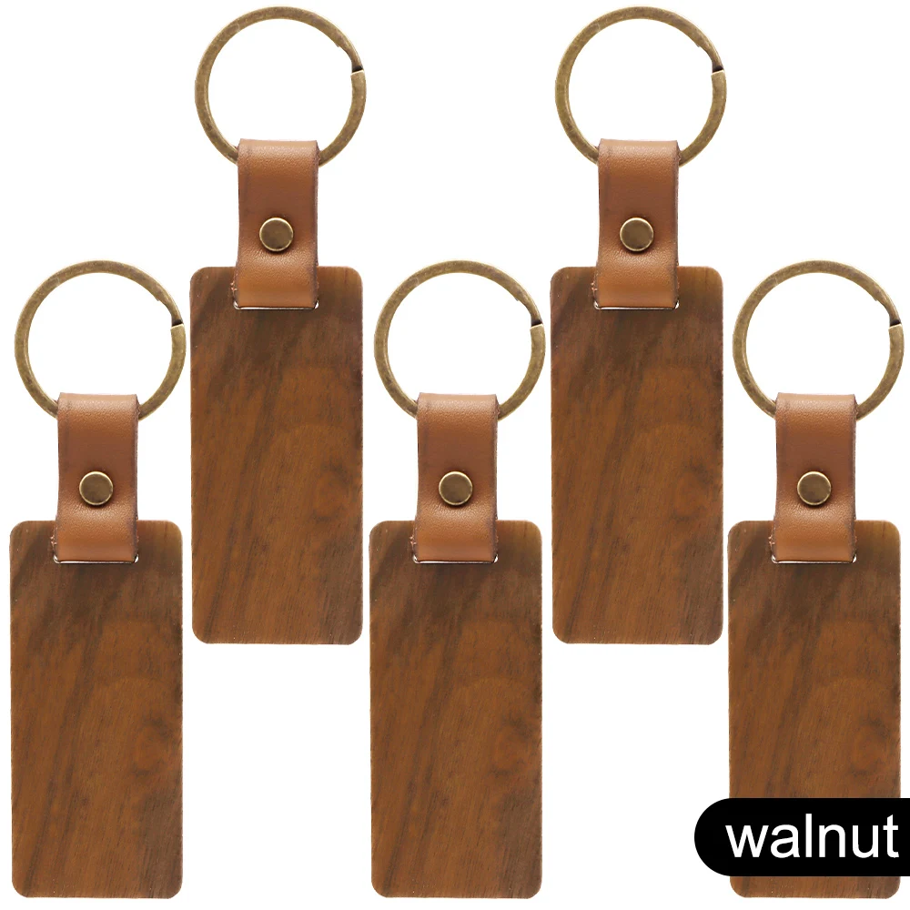 50 Pcs Leather Keychain Blanks Wooden Keychain Blanks Wood Keychain Blank  Unfinished Wood Tags with Leather Strap Keyring (White Maple, Walnut