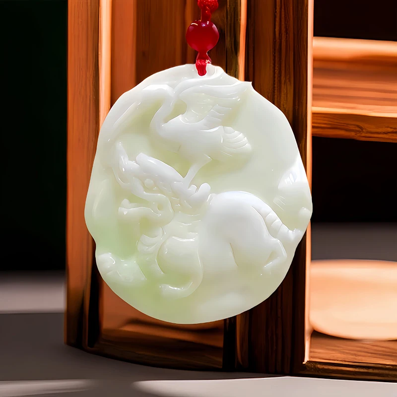 

White Natural Real Jade Dragon Pendant Necklace Fashion Chinese Carved Jewelry Gemstones Accessories Stone Charm Gift Talismans