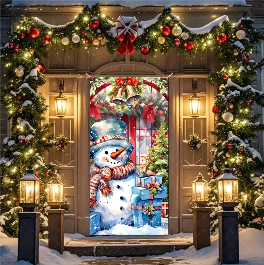 Weihnachten Santa und Elch Thema Hintergrund Nuss Cracker Schneemann Tür Banner Indoor Outdoor Veranda Tür Abdeckung Fotografie Hintergrund – Detail 5