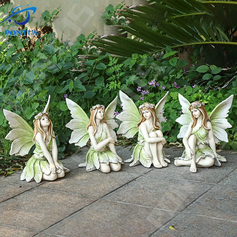 Ornement de Décoration de jardin fée magique assise, figurines de jardin  elfes assis