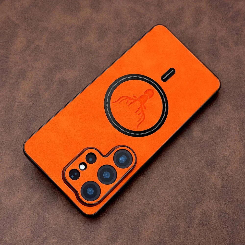 Luxury Leather Magnetic Phone Case with Wireless Charging Capability