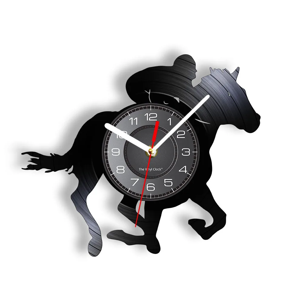 Rider Horse Silhouette Vinyl Record Wall Clock Horse Racing Home Decor