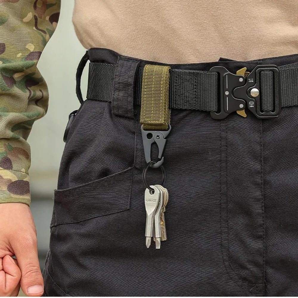 Karabiner Hochfester Nylon-Schlüsselhaken Gürtelschnalle zum Aufhängen Camping Wandern Zubehör MOLLE Gurtband Schnalle Hängesystem – Detail 9