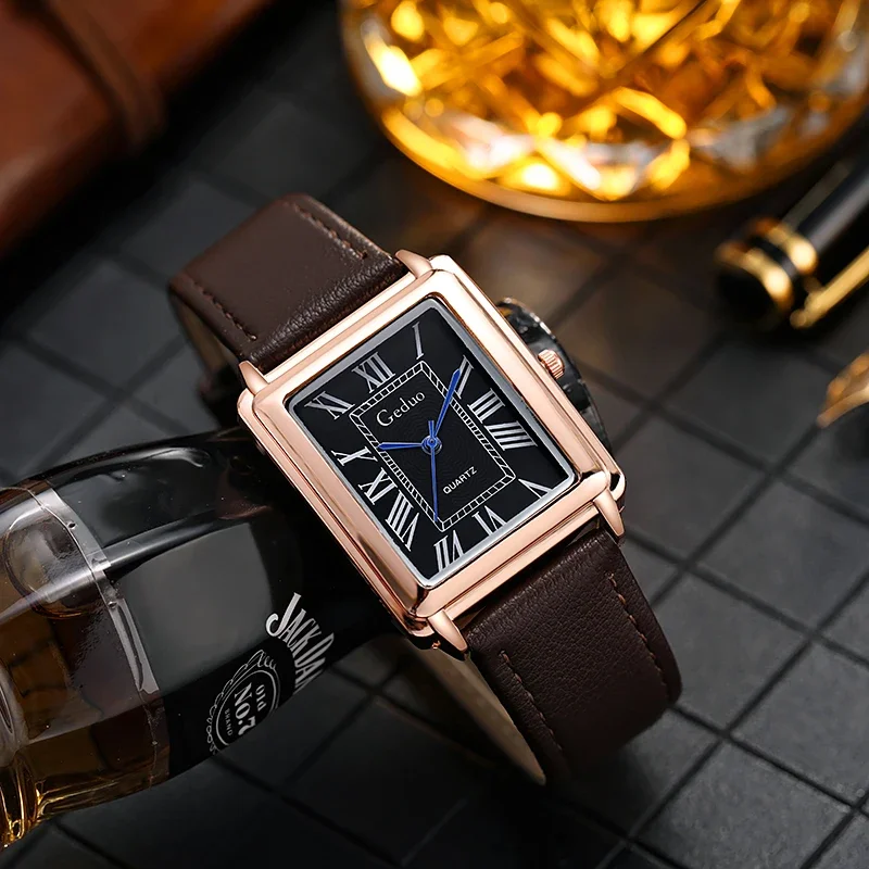 New Fashion Watch Designer Rectangle Dial Quartz Watch for Men Casual Leather Strap Luxury Business Wristwatch Relogio Masculino 3