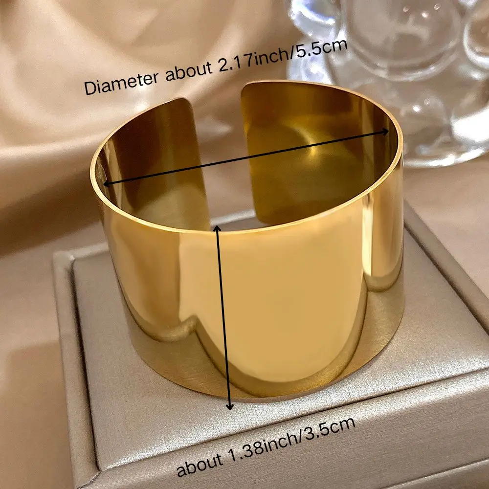 Chunky Oversized Statement Bracelet For Women Men Golden Glossy Wide Cuff Open Wrist Bangle Exaggerated Punk Goth Jewelry Gifts 6