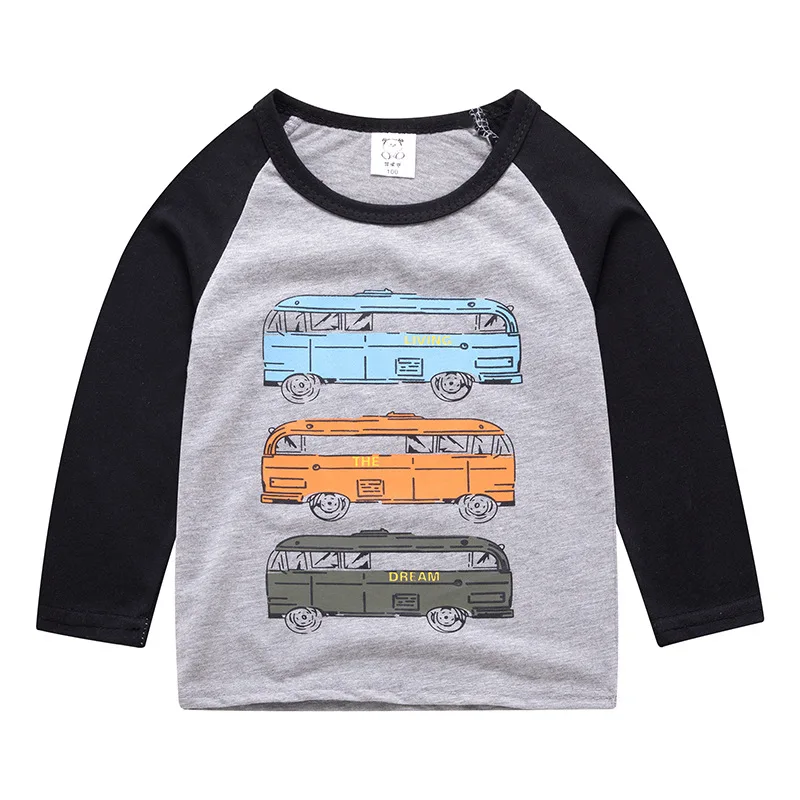 

Kids Clothes T Shirt Tops Long-Sleeve Regular O-neck Full Toddler Baby Children Cotton Fashion Cartoon Bus Decoration