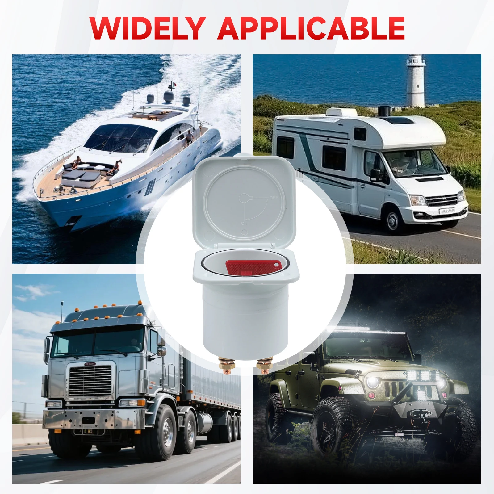 M8 스터드 12V-24V 275A 배터리 주전원 차단 스위치 해양 보트 캐러밴 RV ABS용 흰색 밀폐형 탈착식 키