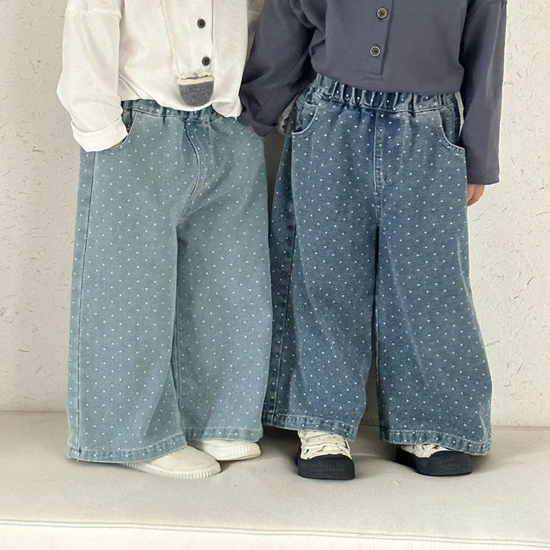 Kids Polka Dot Wide Leg Jeans Pants for Boys and Girls