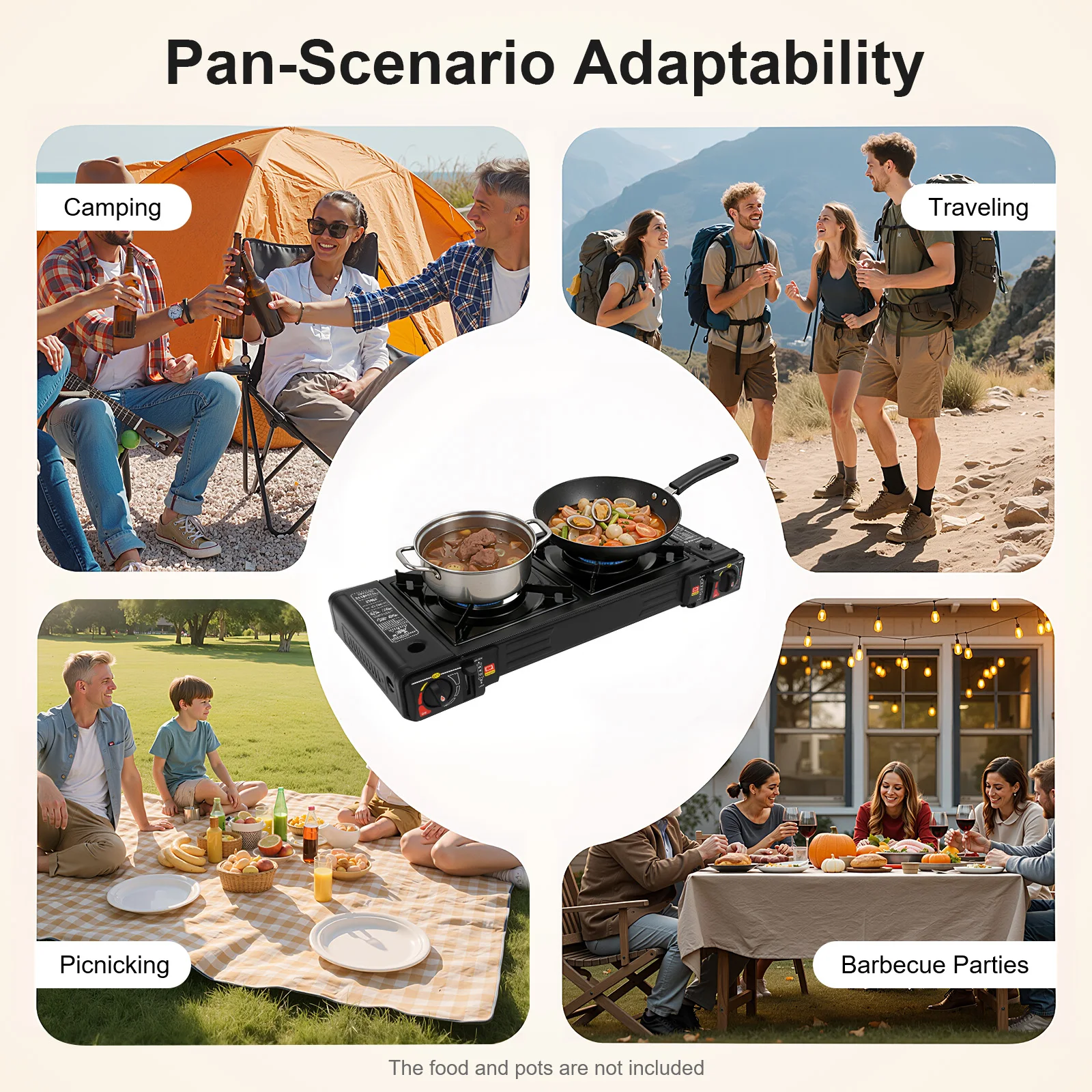 2,5KW Tragbarer Campingkocher 2 Brenner Butan LPG Gaskocher mit Backblech für Outdoor-Picknicks und Camping, Piezoelektrische Zündung – Detail 5