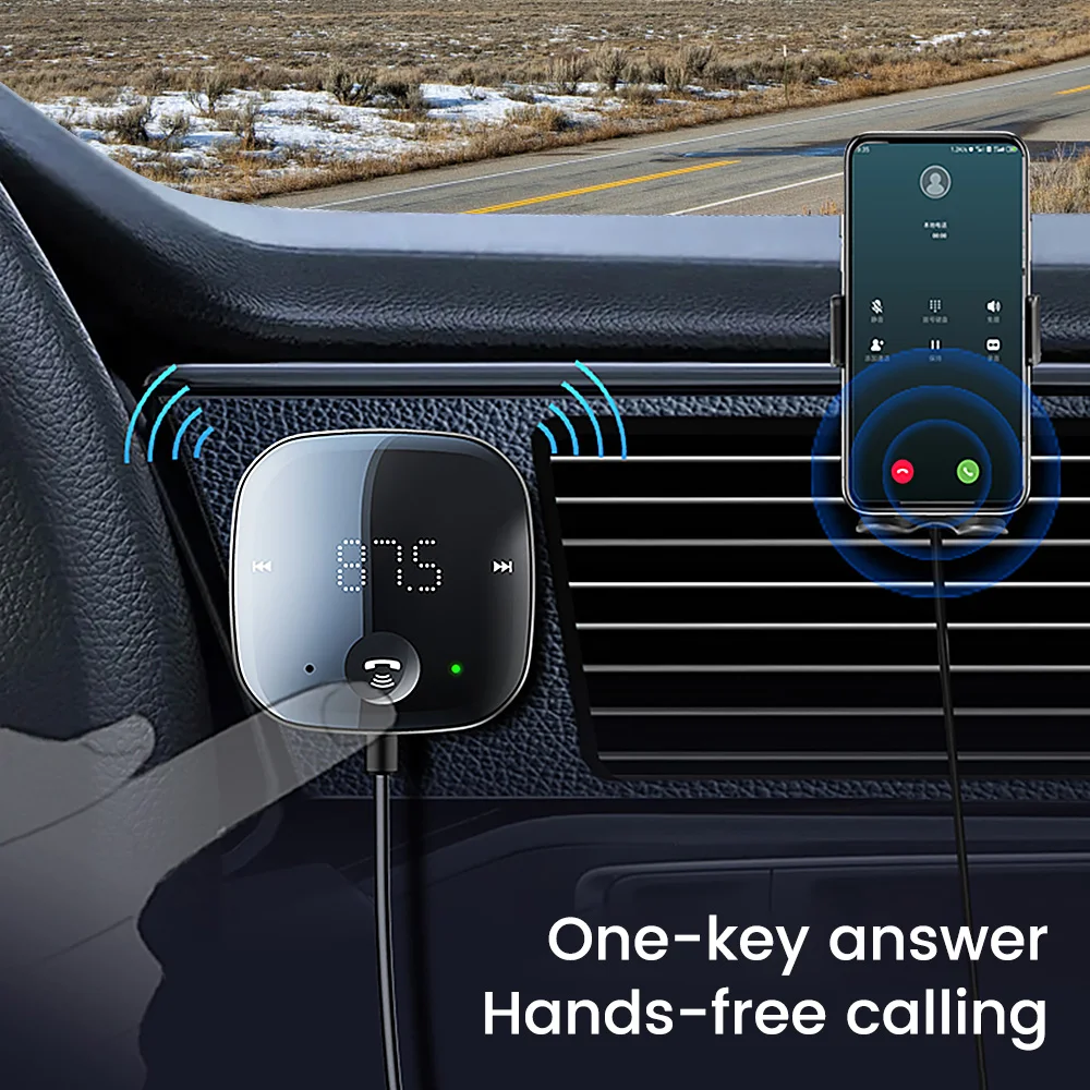 Anchtek Bluetooth 5.0 차량용 오디오 송신기 핸즈프리 무선 FM 송신기 LED 디스플레이 자동 AUX 오디오 수신기 MP3 플레이어 키트