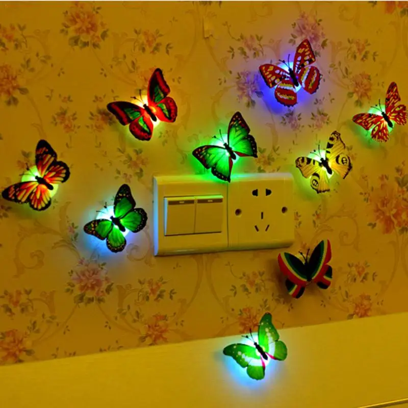 

10PCS Led Decorative Hot Selling Toy Creative Colorful Luminous Butterfly Night Light Small Play Atmosphere Light Paste Lamp