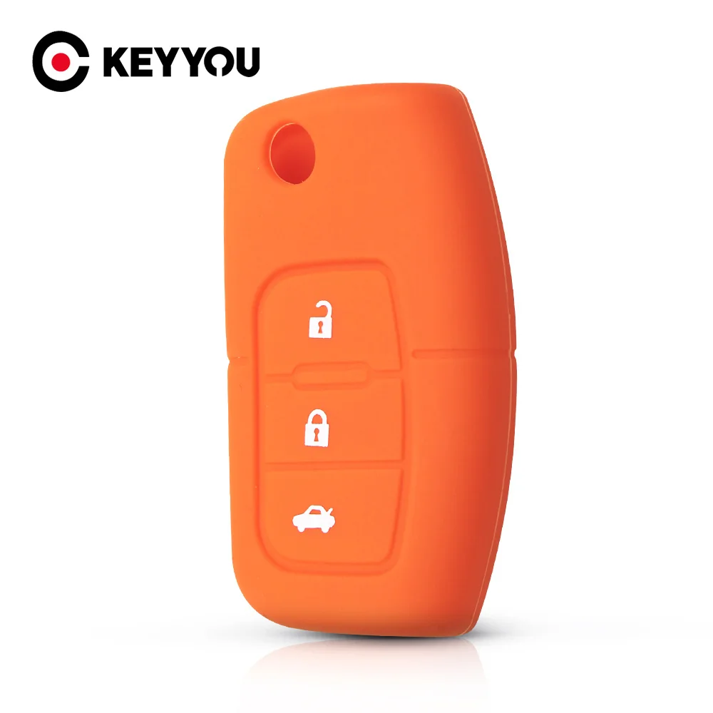 

KEYYOU 3 Button for Ford focus 2 Ecosport Silicone Car key Cover remote Case for Fiesta Focus Mondeo Ecosport Kuga Orange