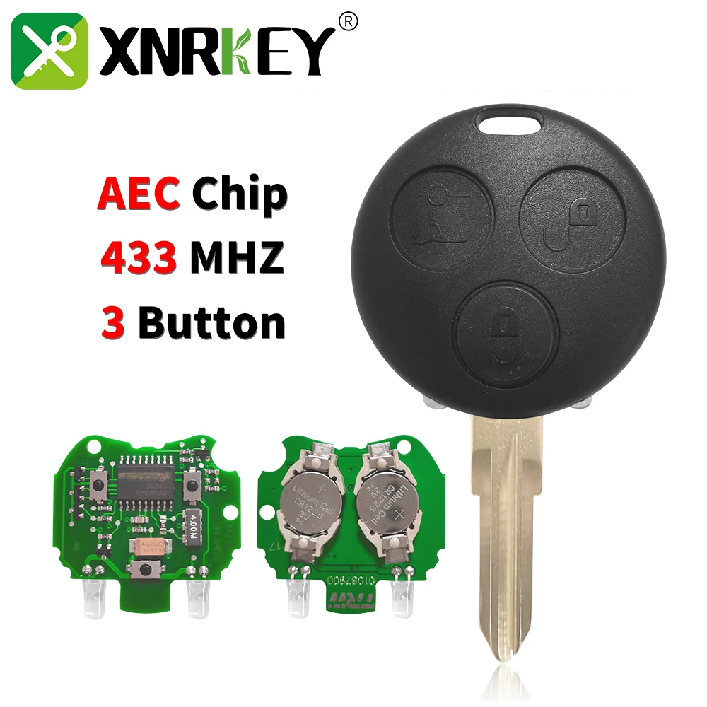 

XNRKEY 3 Button Remote Key AEC Chip 433Mhz with 2 Infrared Lights for Mercedes Benz Smart Fortwo Forfour Roadster City Passion