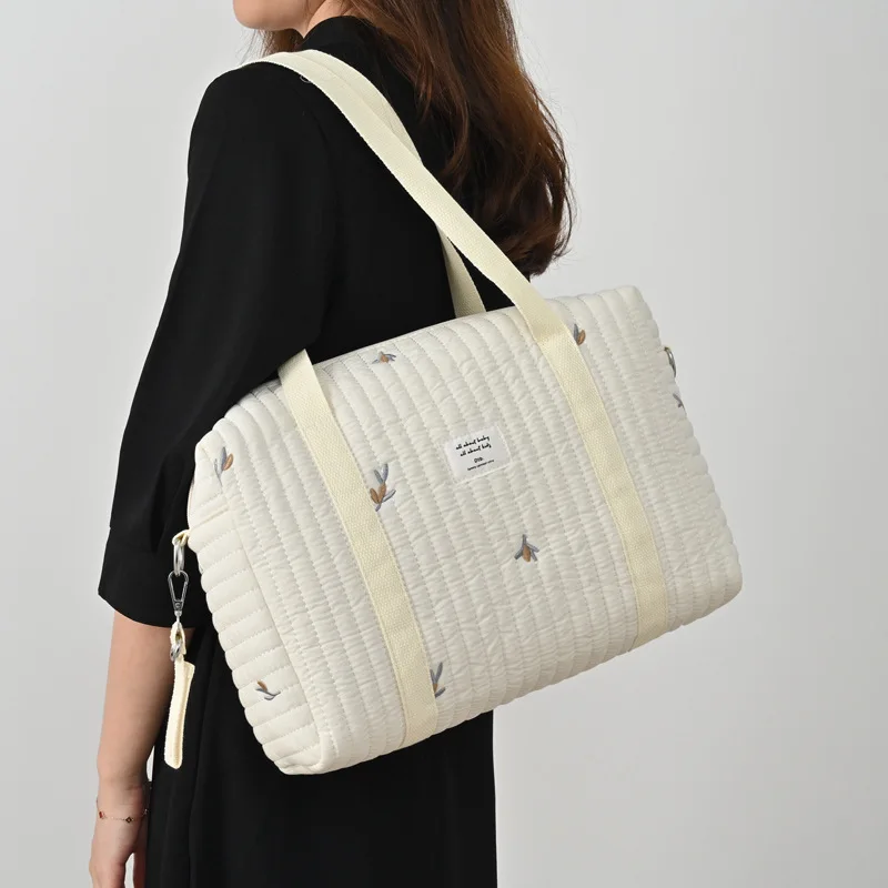 New Newborn Baby Care Diaper Bag Mommy Maternity Shoulder Bag Embroidery Quilted Stroller Diaper Storage Organizer Large Handbag 2