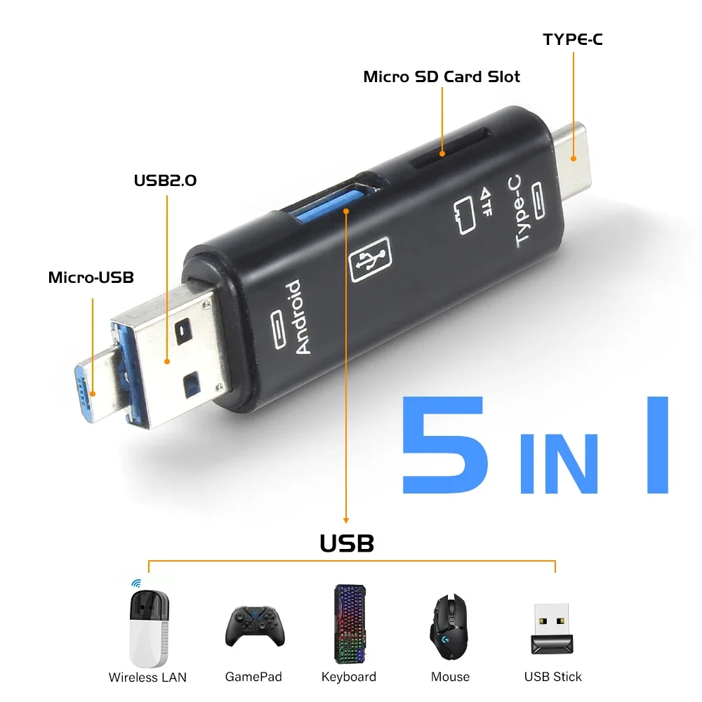 

5 в 1, многофункциональное устройство для чтения карт памяти USB 2,0/Usb /Micro/USB/TF/SD