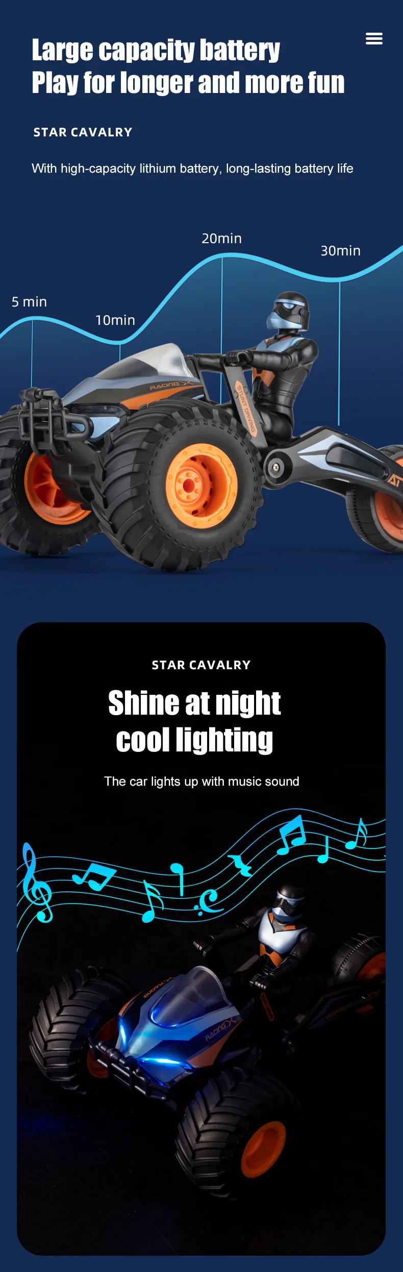 Envío Gratis RC coche 2,4G Control remoto motocicleta dos formas 360 ° Acrobacias Rotación Iluminación Sonido STAR CAVALRY Juguete para regalo para niños