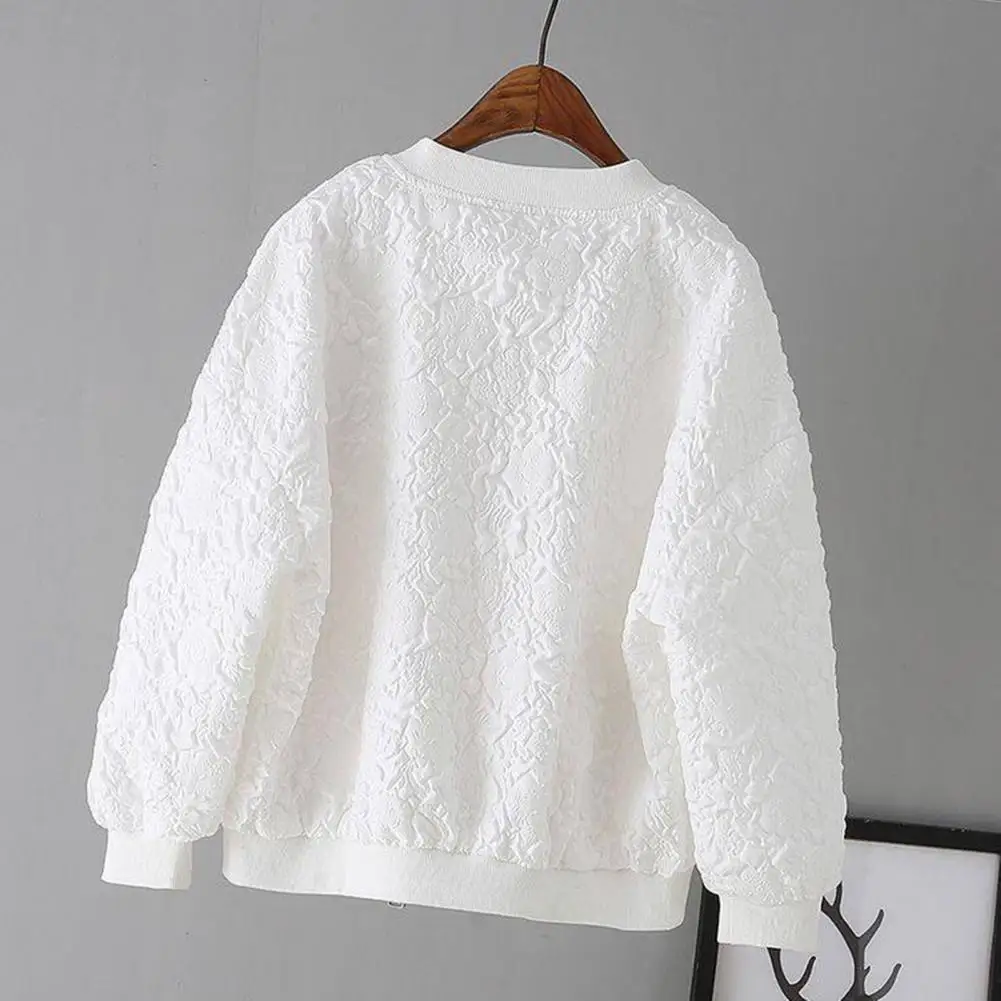 

Zipper Closure Jacket Women Solid Color Jacket Elegant Jacquard Design Ladies Short Baseball Jacket Spring Top with Zipper