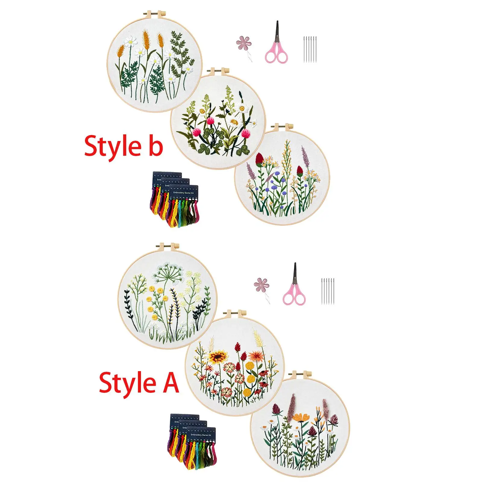 3Pcs Beginner Embroidery Set Home Decoration Needlework Embroidery Hoops Starter Tools for Handcraft Enthusiast Adults DIY Art