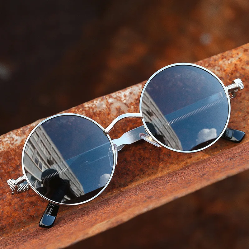 

Steampunk Sunglasses Men Retro Round Sun Glasses for Women Vintage Small Metal Punk Driving Shades Google UV400 with Glasses Bag