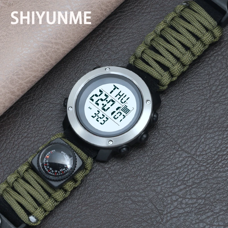 SHIYUNME G 스타일 남성용 스포츠 시계, 야외 캠핑 나침반 온도계, 방..