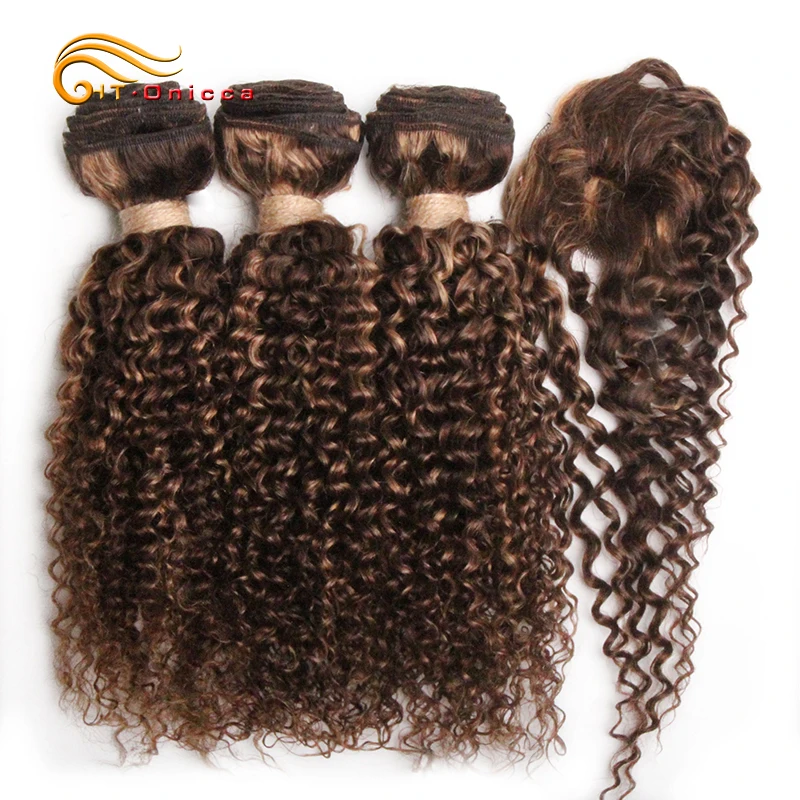 Short Kinky Curly Human Hair Bundles Natural Black Curly Bundles With Closure Brazilian Remy Hair Weaves 3 With Closure
