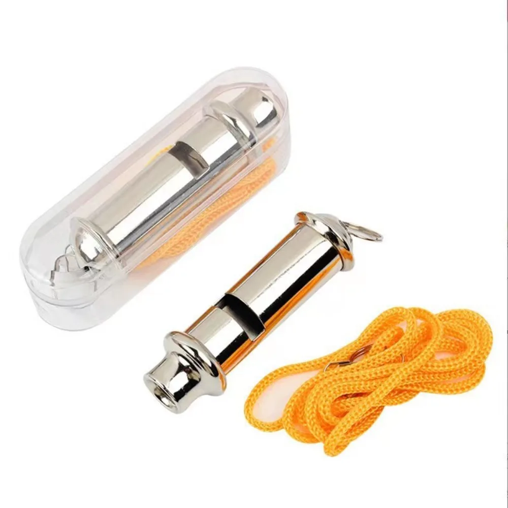 Metal Whistle With Neck Chain Stainless Steel Lanyard Police Whistle High Frequency Outdoor