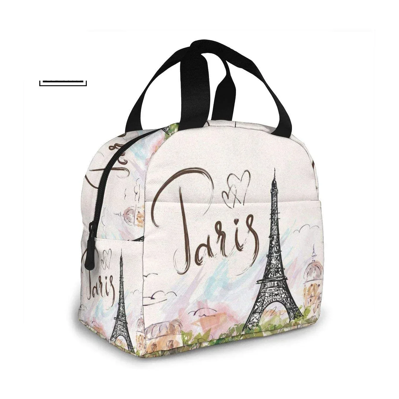 

2024 New Eiffel Tower Paris Insulated Lunch Bag Men Reusable Lunch Box With Front Pocket Lunch Tote Bag For Travel/Picnic/Work