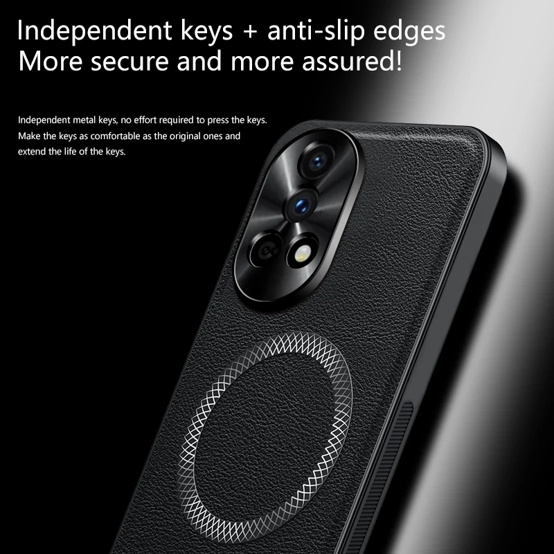 Premium PU Leather Shockproof Phone Case with Magnetic Ring & Lens Protection