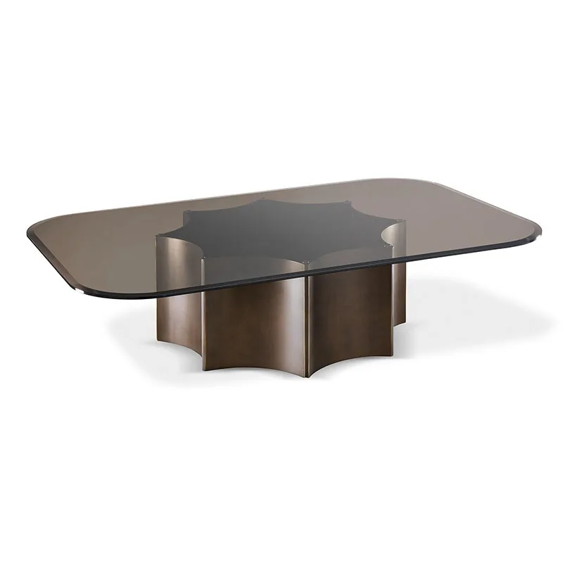 

Italian light luxury tea table modern minimalist square glass table designer creative personality metal stainless steel tea tabl