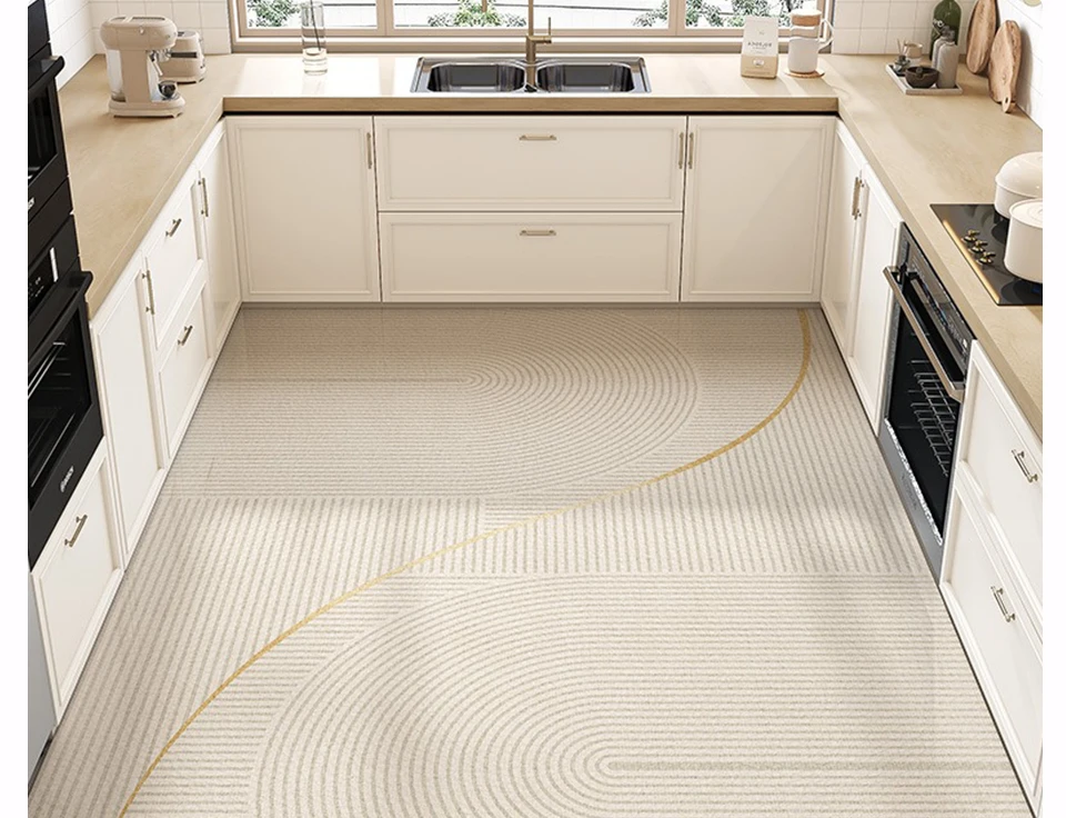 Kitchen Floor Mat Large Area Waterproof Carpet Pvc Leather Oil-proof Non-slip Foot Mats Line Minimalist Home Decoration Rug