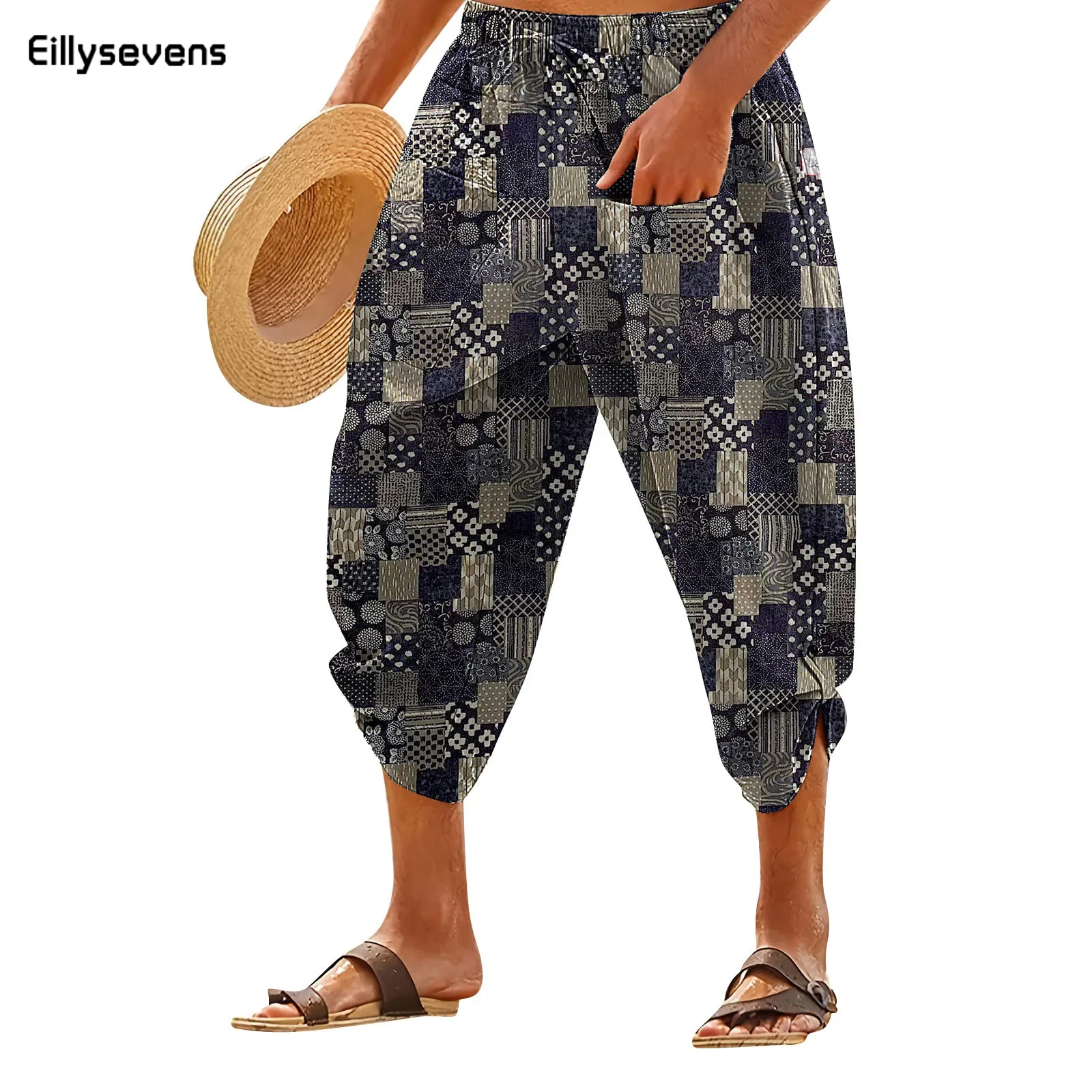 

Женские летние брюки-султанки, мужские короткие джоггеры, хлопковые льняные повседневные мешковатые брюки до щиколотки, мужские капри, брюки
