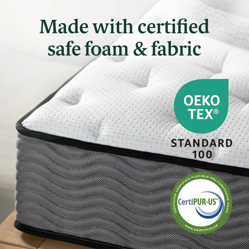 10 Inch True Support Hybrid Mattress,Queen, Fiberglass Free, Medium Feel, Motion Isolation, Certified Safe Foams Fabric matress 4