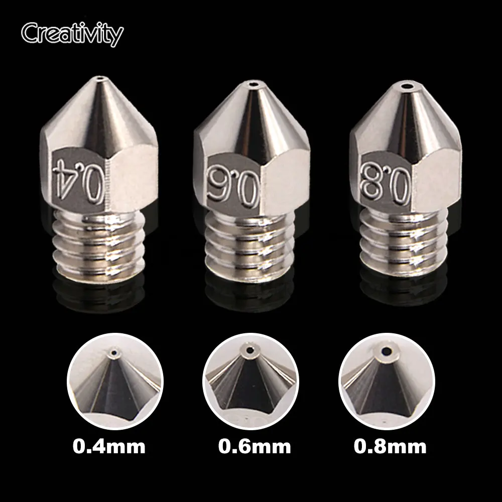 Creativity Swiss MK8 Plated Copper Nozzle Durable High Performance M6 Thread 3D printer parts For CR10 Hotend Ender3 ELF Ender3