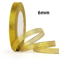 Gold Silver Glitter Ribbon - 25 Yards for DIY Crafts, Gift Wrapping, and Decoration (Gold Width 6mm)