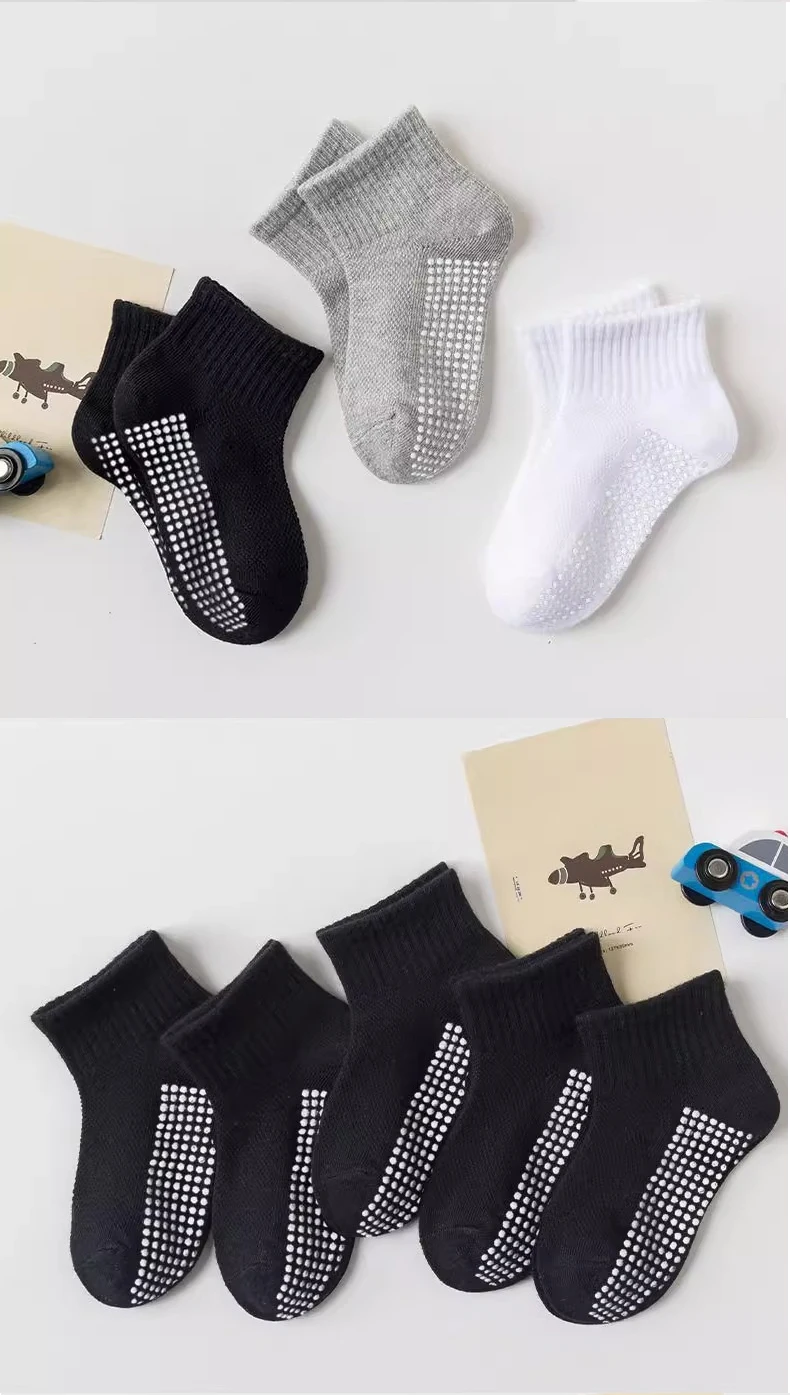 10 Paar einfarbige Kindersocken, Jungensocken im Mesh-Stil, schweißabsorbierend für Frühling und Sommer, klassische schwarz-weiße Farbe – Detail 8